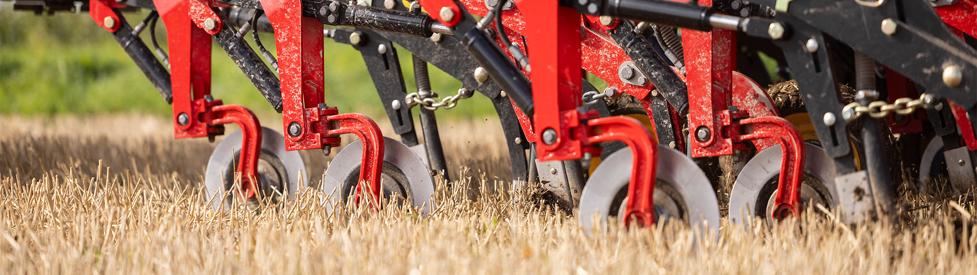 Close-up of front discs mounted on a Seed Hawk 900C seed drill.