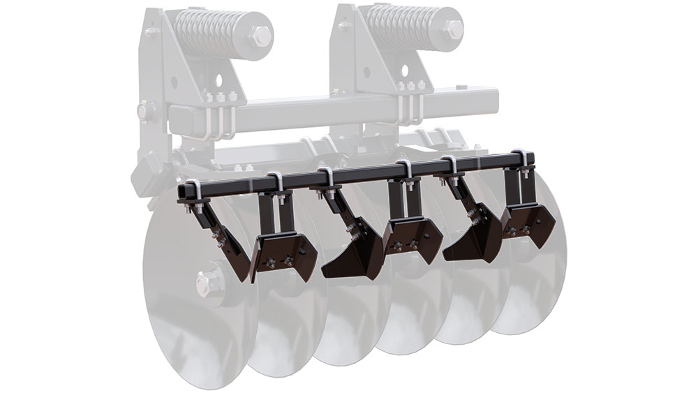 Illustration of scapers for discs, bearings and spools on a Wishek 842N Offset Disc cultivator
