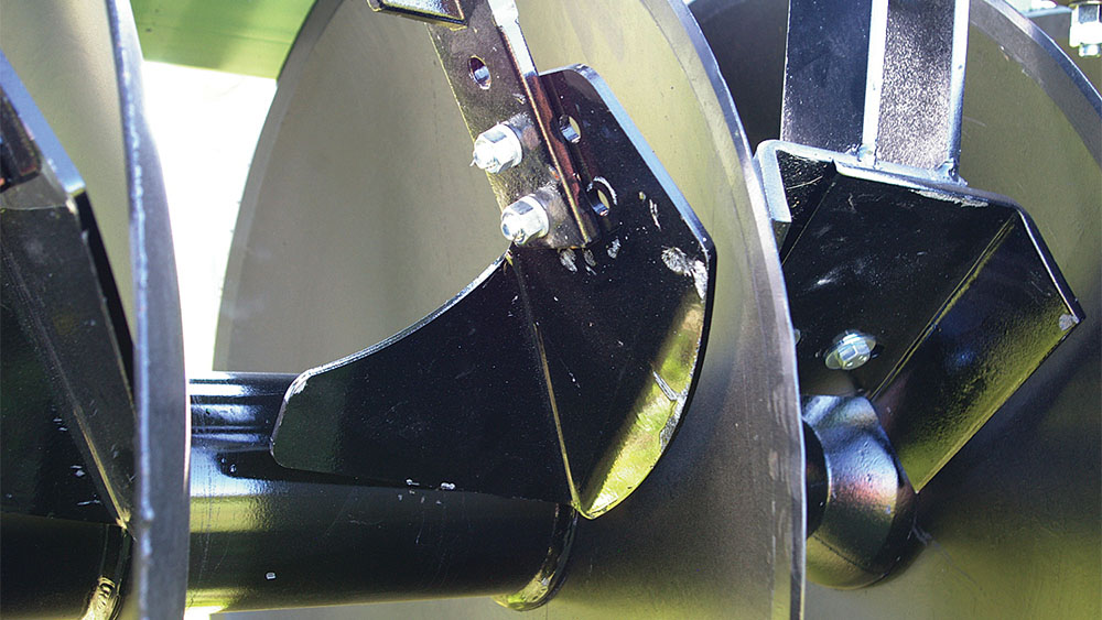 Close-up of the scrapers for the Wishek 862NT tandem disc