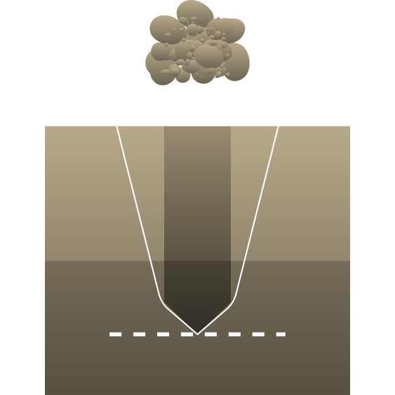 Rendering of a Väderstad 80mm cultivator point and how it affects the soil