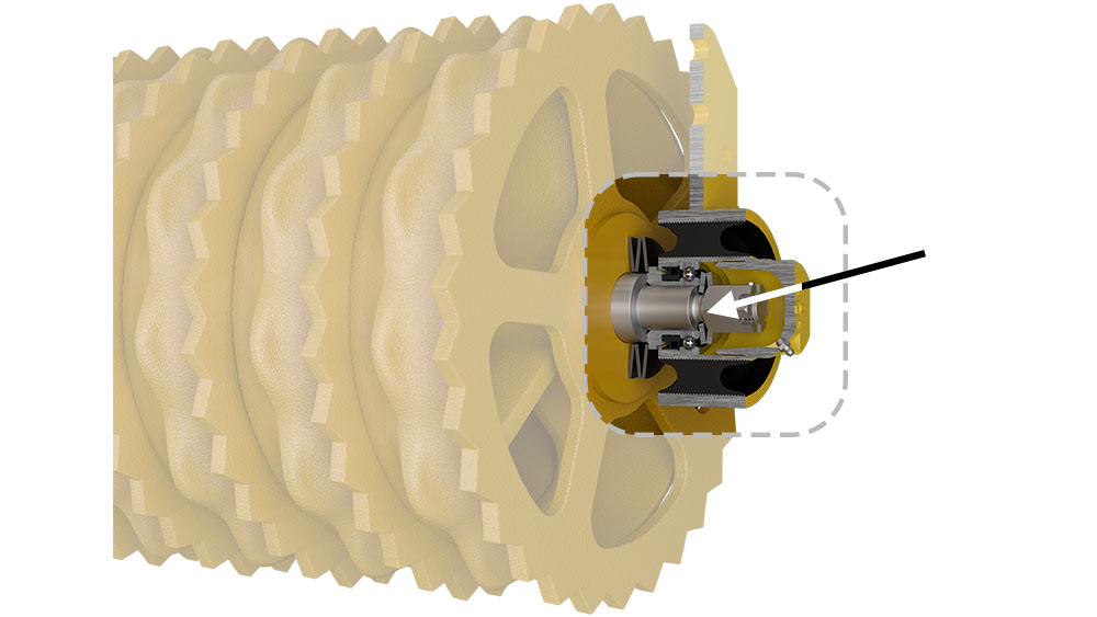 Rendering of spring washers on a Väderstad roller