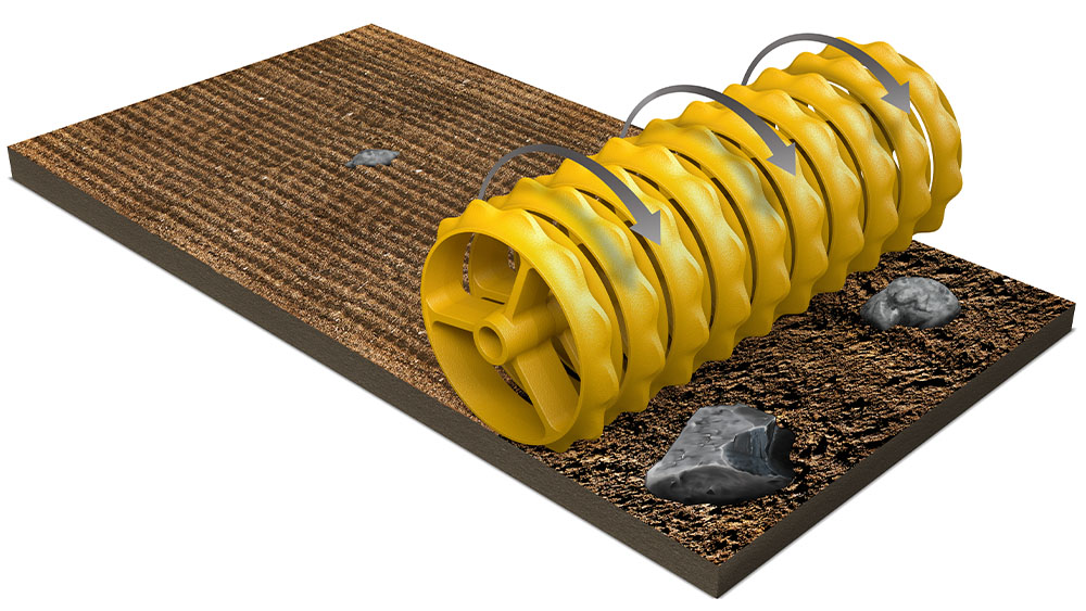 Rendering of wide roller rings working the soil