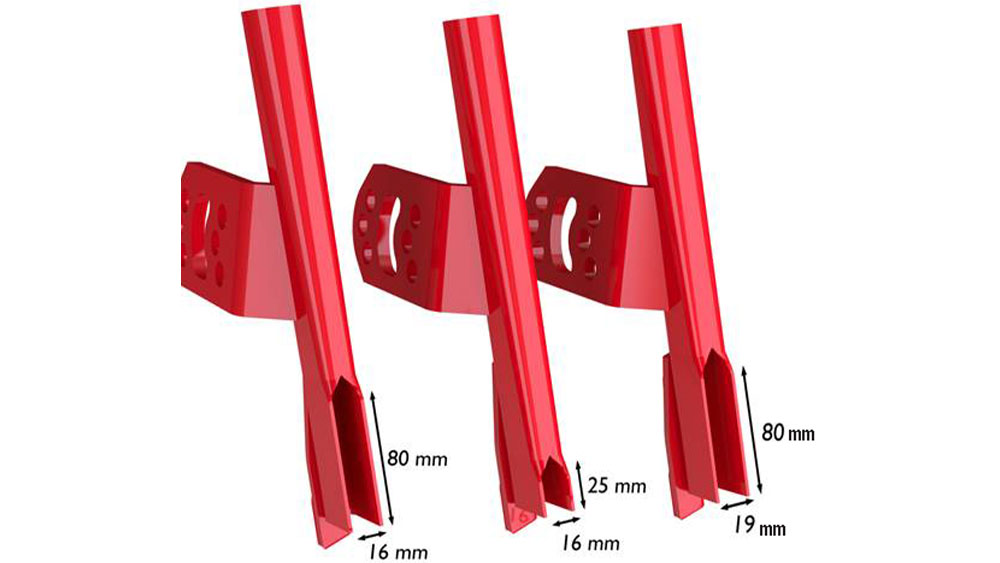 Rendering showing different lengths and widths of Väderstad coulters