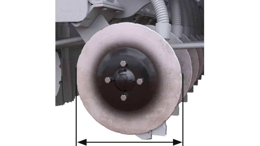 Rendering showing seed discs 355mm wide, the discs need to be replaced