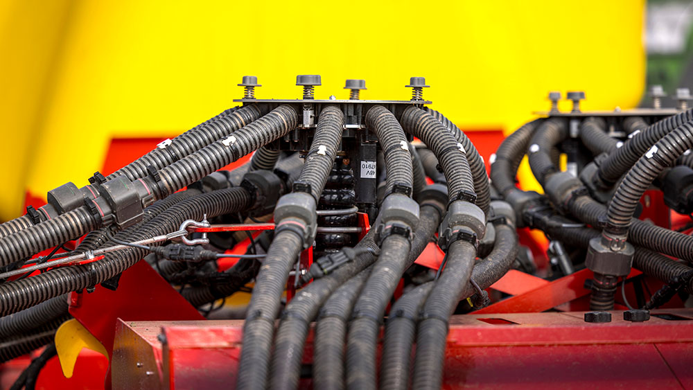 Close-up of the SeedEye system on the Seed Hawk 900C seed drill.