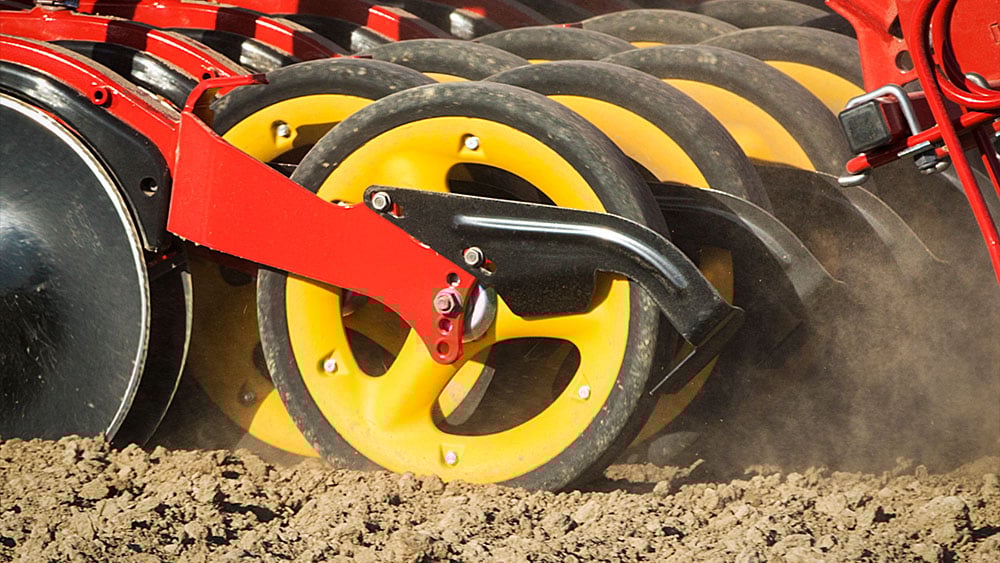 Close-up of closing wheels
