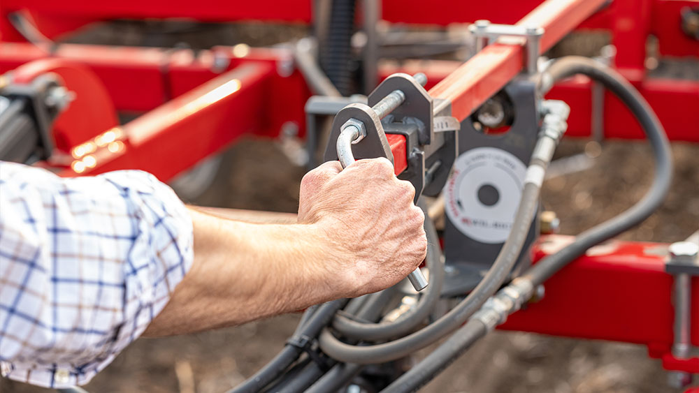 Close-up photo on the depth control on a Wil-Rich XL2 field cultivator