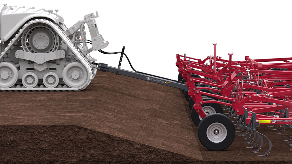 Illustration of the floating hitch on a Wil-Rich QX2 field cultivator